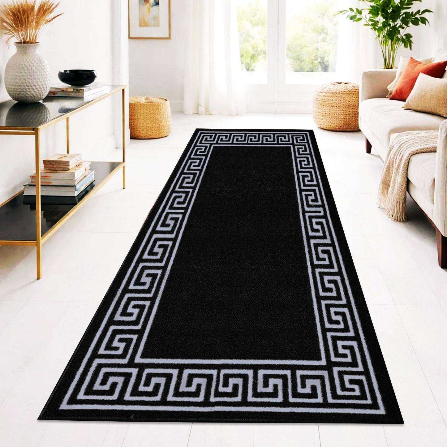 Greek Pattern Runner Rug | Non-Slip Hallway & Kitchen Mat