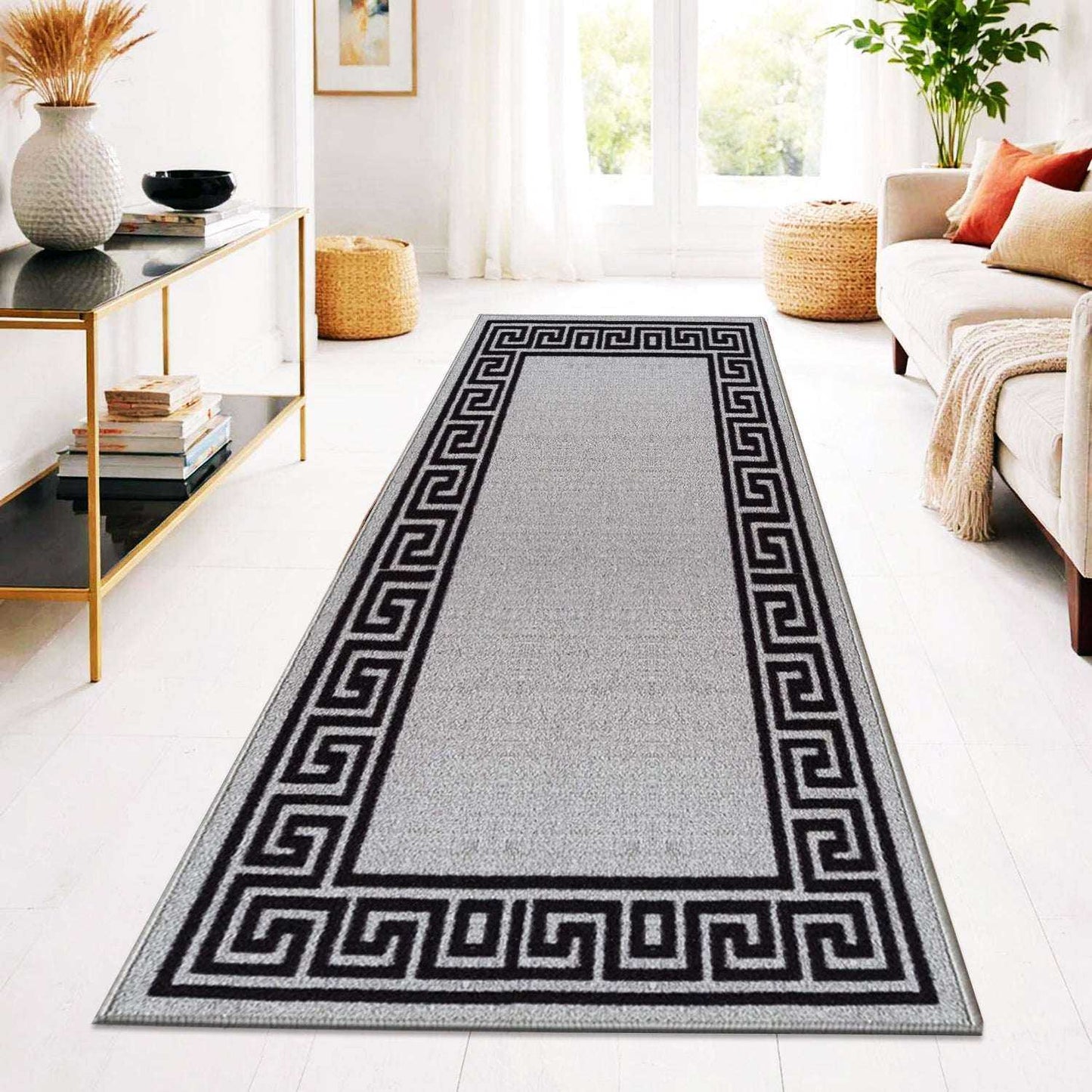 Greek Pattern Runner Rug | Non-Slip Hallway & Kitchen Mat