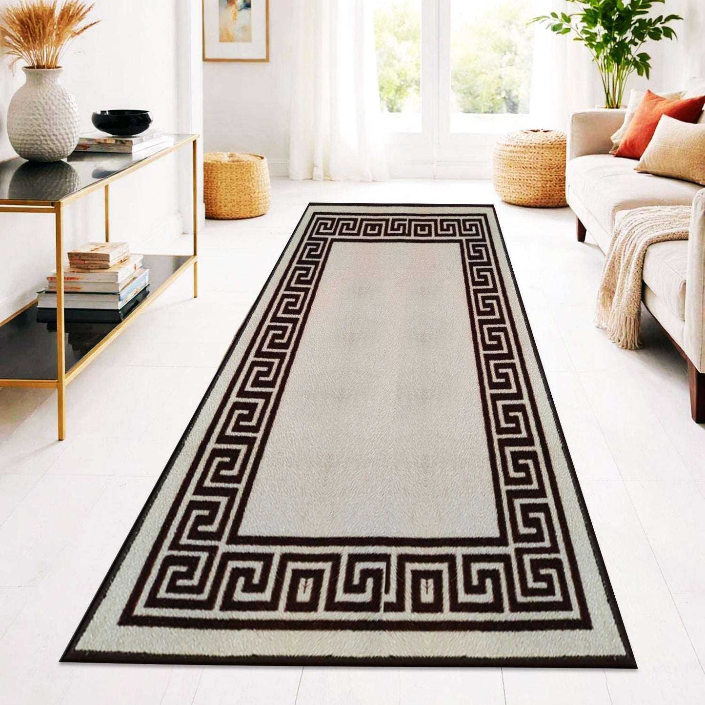 Greek Pattern Runner Rug | Non-Slip Hallway & Kitchen Mat