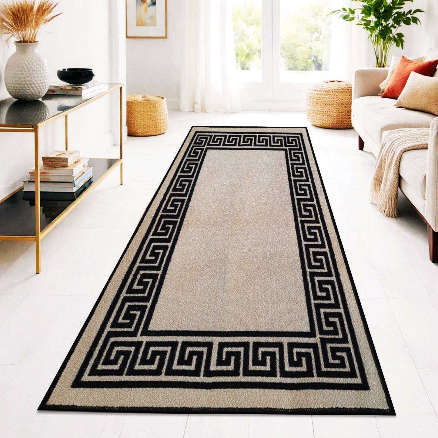 Greek Pattern Runner Rug | Non-Slip Hallway & Kitchen Mat