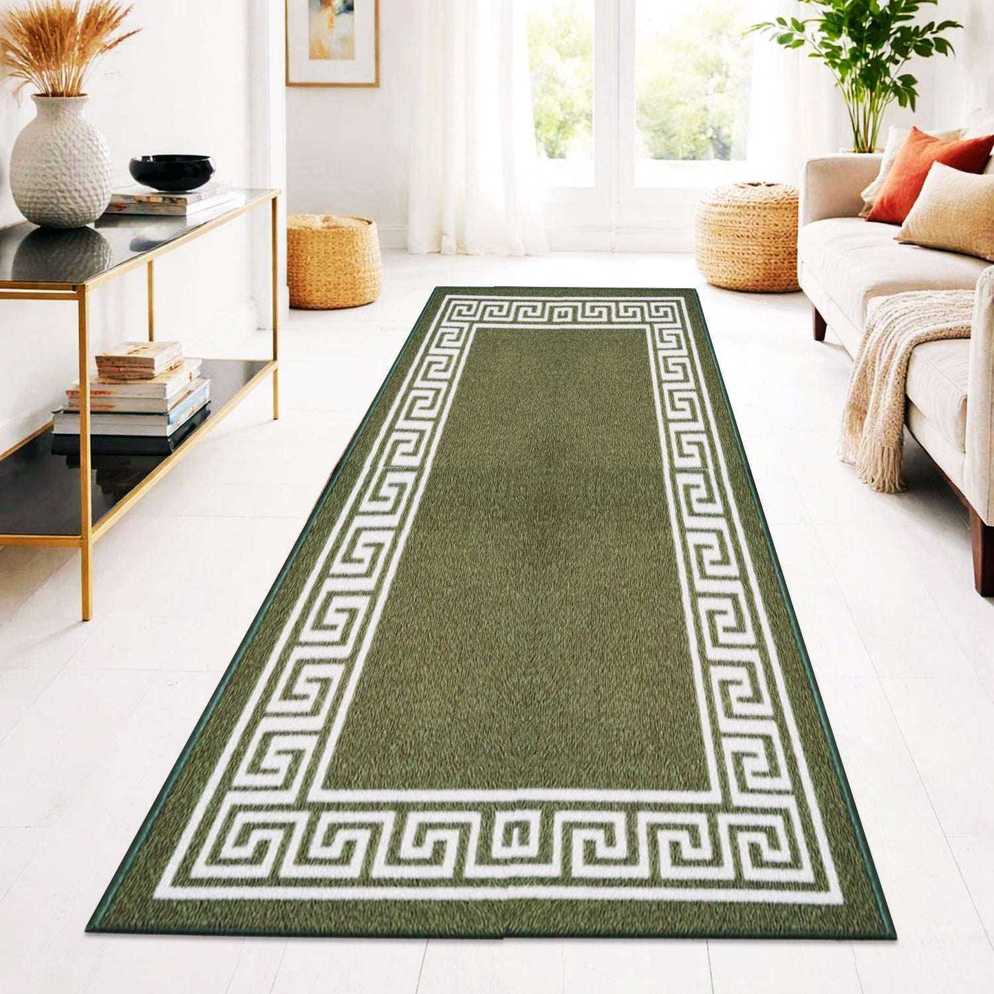 Greek Pattern Runner Rug | Non-Slip Hallway & Kitchen Mat