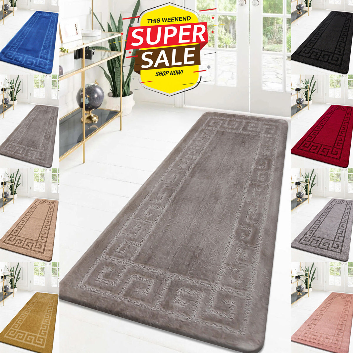 Long Hallway Runner Rug - Beige Black