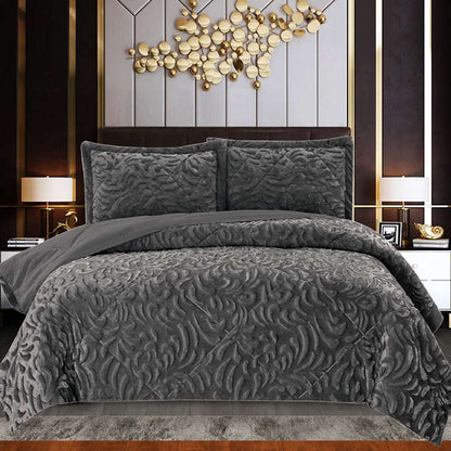 Teddy Fleece Duvet Cover Set - Silver Grey