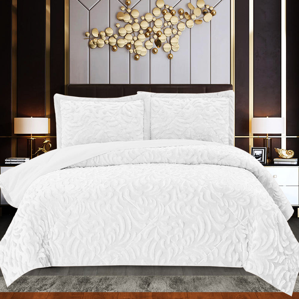 Teddy Fleece Duvet Cover Set - Silver Grey